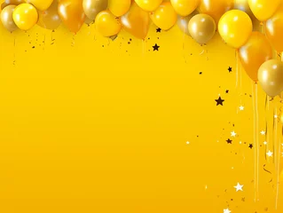 Zelfklevend Fotobehang Birthday decoration with balloon on yellow background © berkahjaya