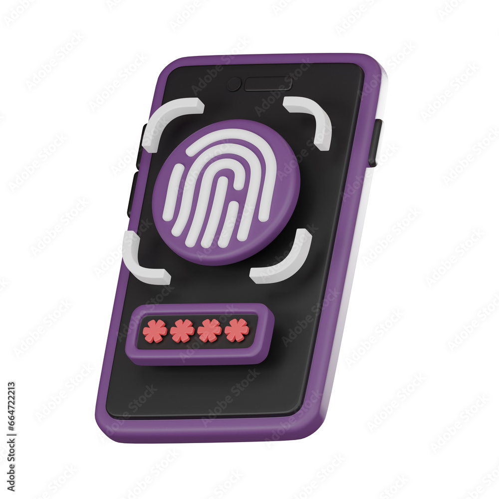 Poster futuristic mobile fingerprint password security 3d icon 3d render.
