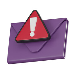 Spam Email Notification Exclamation 3D Icon, Cyber Security. 3D render.