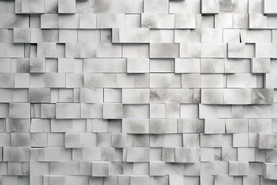 3D rendered wall made of polished mosaic tiles arranged in a rectangular shape, creating a concrete block background. Generative AI © Lumin