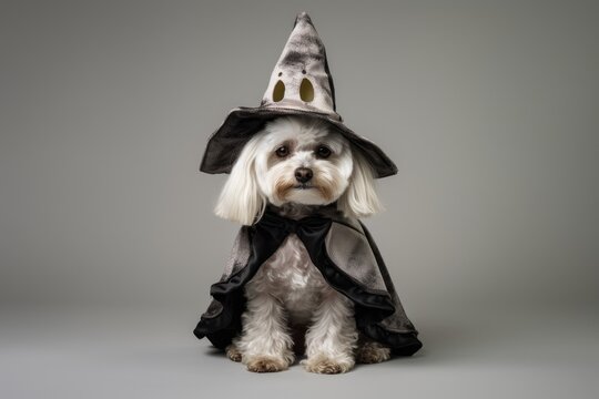 Dog dressed as a witch or wizard for Halloween