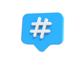 Hashtag symbol for social media or web icon 3d render illustration