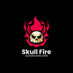 Vector Logo Illustration Skull Fire Simple Mascot Style