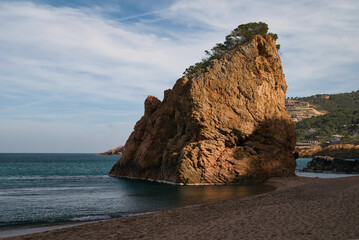 A view of the beach Cala Illa Roja in Begur, separated in two parts by a rock mass, on the Costa...