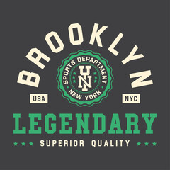 Vintage college style typography brooklyn nyc slogan print - Retro varsity text for tee - t shirt - Vector
