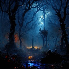 Fototapeta premium Photo of a circular greenhouse Under the willow tree, there are many long leaves and many fireflies. Live in a world of magic, eerie, mysterious, ethereal, scary, scary. AI-generated