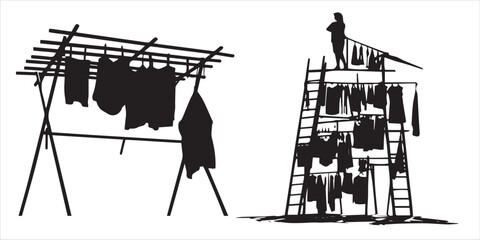 Clothes Hang For Dry Silhouette vector illustration