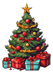 Christmas tree with gift boxes. Merry Christmas and a happy new year. Cartoon style illustration.