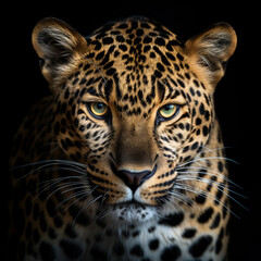 Obraz premium close up portrait of a leopard on a black background