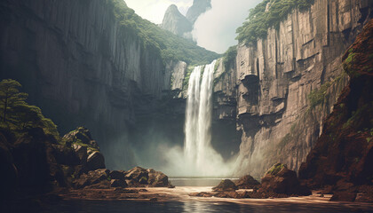 Tranquil scene of a majestic mountain peak in a tropical rainforest generated by AI
