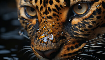Beautiful tiger staring, its fur a pattern of animal markings generated by AI - obrazy, fototapety, plakaty
