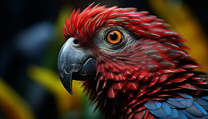 Vibrant macaw perched on branch, showcasing nature colorful beauty generated by AI