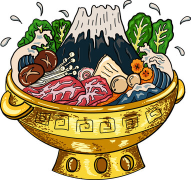 japanese hot pot with fuji mountain clip art preview
