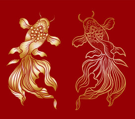 Beautiful line art of gold fish vector illustration.Koi fish for printing on shirt on white isolated background.