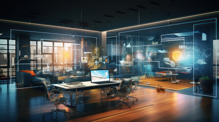 high-tech immersive customizable ar office interior - obrazy, fototapety, plakaty