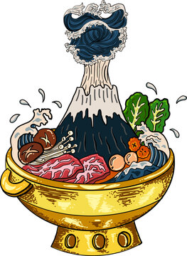 japanese hot pot mountain wave design clip art preview
