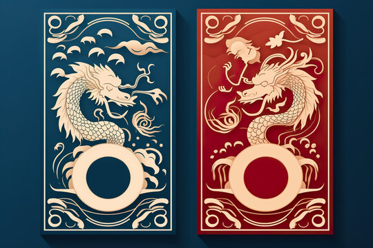 Pair of New Year red envelope designs for the Chinese Lunar Year of the Dragon