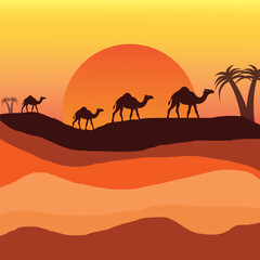 Fototapeta na wymiar Background of camel caravan crossing the desert