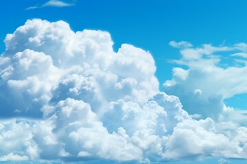 Naklejka na ściany i meble Image of a sky with blue background and fluffy white clouds floating. Generative AI