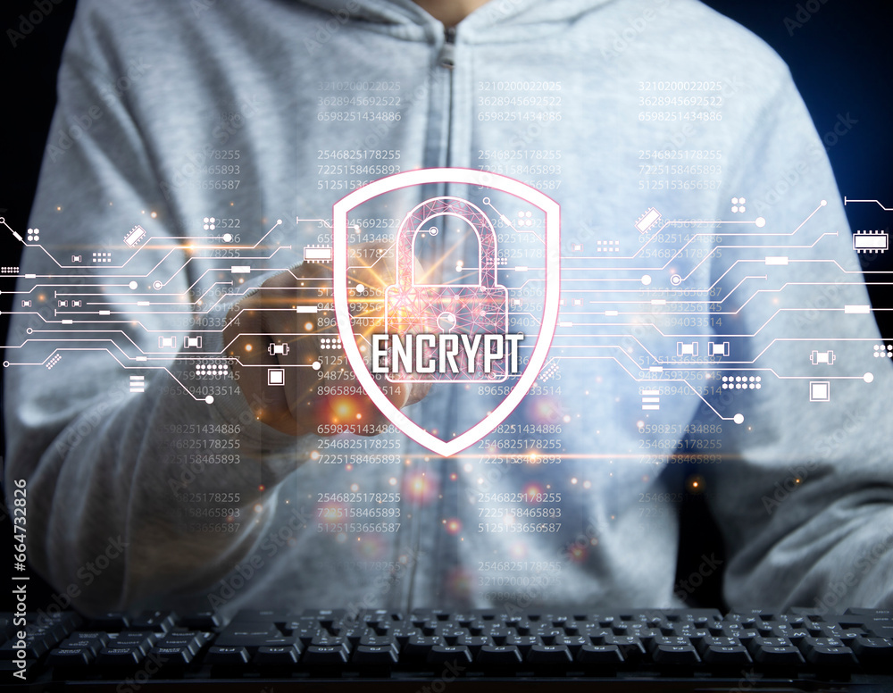 Poster cybersecurity concept, user privacy security and encryption, secure internet access future technolog