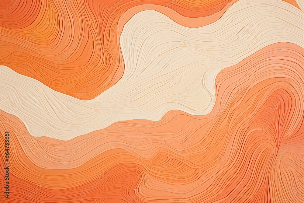 Poster apricot color: wavy pattern fragment of artwork on paper, generative ai