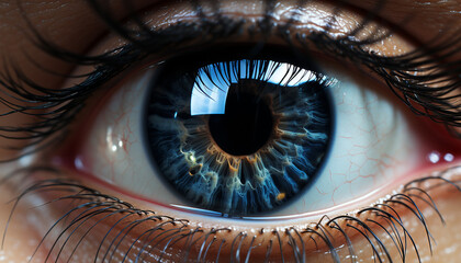 Human eye looking at camera, reflecting beauty and futuristic technology generated by AI