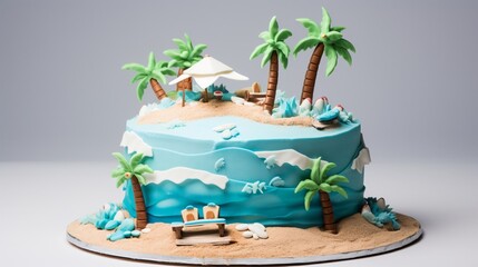 A cake for a 26th birthday, with a number 26 candle and a beach party-themed frosting design. - obrazy, fototapety, plakaty