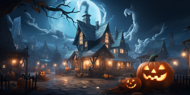 Halloween Scary ghost at night with a castle background 3d Rendering