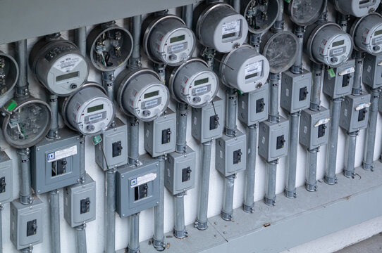 Guadalajara Jalisco, Mexico; September 19, 2023: CFE electricity meters in the city of Guadalajara Mexico