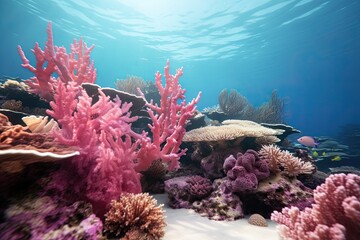 Coral Pink Color: Captivating Underwater Reef Scene in Vibrant Hues, generative AI
