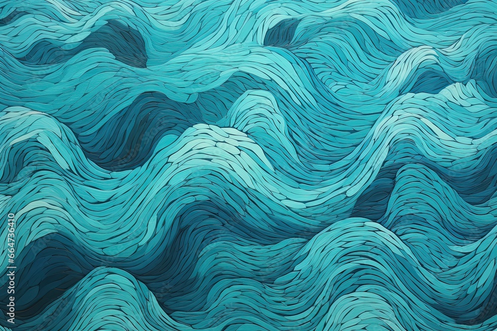 Poster cyan color fragment of artwork on paper: wavy pattern brilliance, generative ai