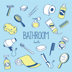 Doodle bathroom objects. Hand drawn vector illustrator of bathroom.