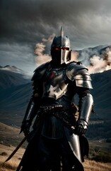 Naklejka premium Knight Hero in armor graphic asset use as RPG character use as HDR wallpaper album art and templates with cinematic realism