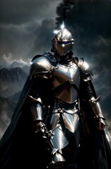 Knight Hero in armor graphic asset use as RPG character use as HDR wallpaper album art and templates with cinematic realism