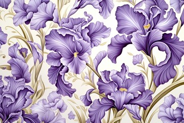 Iris Purple Color: Spring Flower Pattern Infused with Vibrant Shades of Purple, generative AI