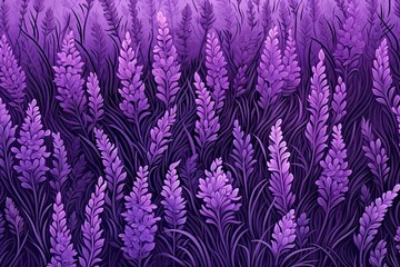 Lavender Purple Color: A Serene Herbal Field Pattern for Calming Vibes, generative AI