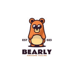 Vector Logo Illustration Bear Mascot Cartoon Style.