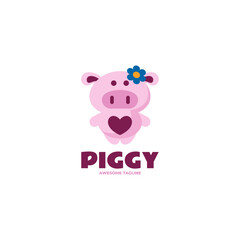 Vector Logo Illustration Piggy Flat Modern Style.