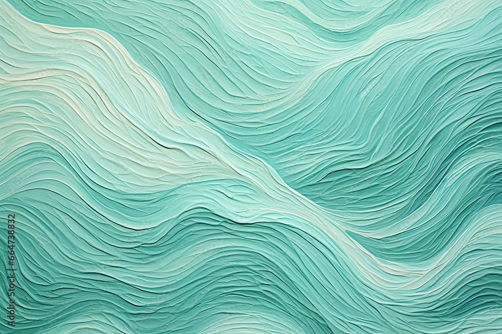 Poster mint color wavy pattern fragment of artwork on paper, generative ai