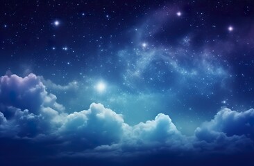 Naklejka na ściany i meble Space of night sky with clouds and stars.