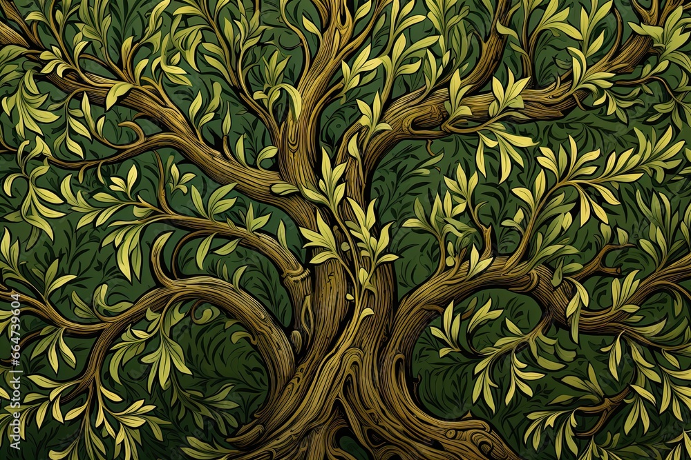 Poster olive green color: captivating ancient tree pattern unleashed, generative ai