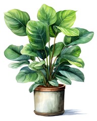 Watercolor potted houseplant isolated on white background. - obrazy, fototapety, plakaty