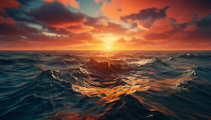 Sunset over the tranquil coastline, reflecting the beauty of nature generated by AI