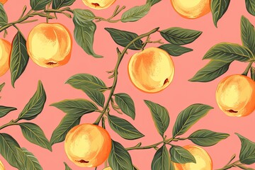 Peach Color Juicy Fruit Pattern: Stunning Visuals of the Sumptuous Peach-Colored Fruits in a Mesmerizing Pattern, generative AI