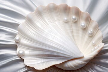 Pearl White Color and Smooth Seashell Texture: Captivating Image for a Tranquil Aesthetic, generative AI