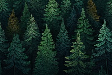 Serene Forest Pattern in Pine Green: Captivating Digital Image, generative AI