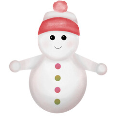 Cute snowman with red wool hat with green and white button Christmas Illustration