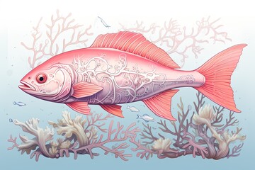 Salmon Pink Color: Captivating Underwater Fish Design in Vibrant Hues, generative AI