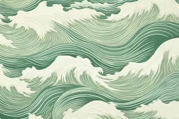 Sea Green Color: Calm Beach Waves Pattern - Serenity in Shades of Tranquil Sea Green, generative AI