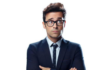 Young Businessman Confused in Business Photography on White or PNG Transparent Background.